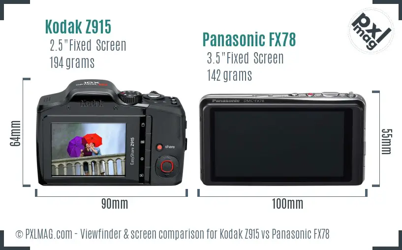 Kodak Z915 vs Panasonic FX78 Screen and Viewfinder comparison