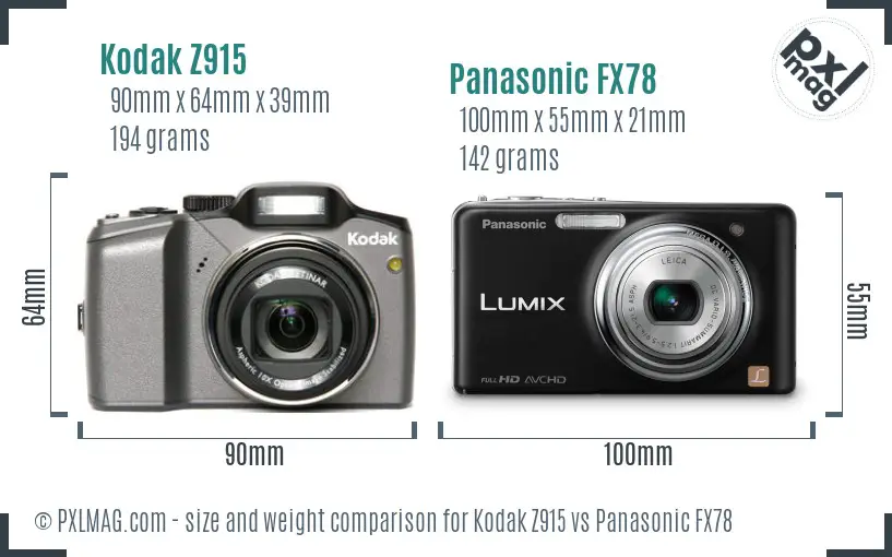 Kodak Z915 vs Panasonic FX78 size comparison