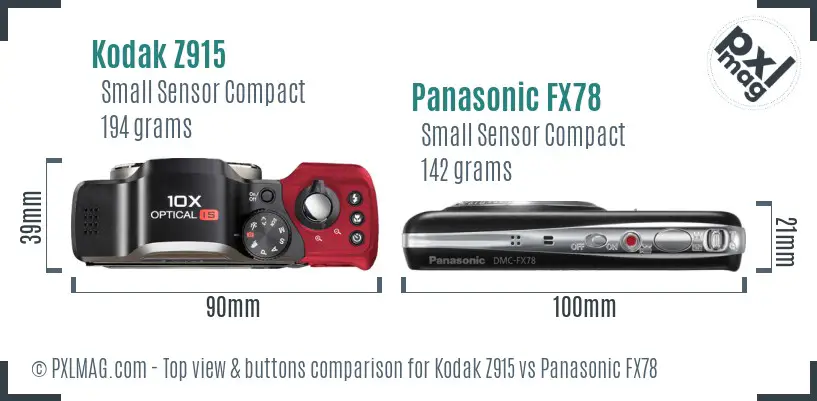 Kodak Z915 vs Panasonic FX78 top view buttons comparison