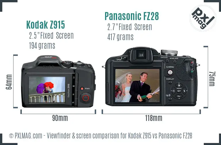 Kodak Z915 vs Panasonic FZ28 Screen and Viewfinder comparison Kodak Z915 vs Panasonic FZ28 Screen and Viewfinder comparison
