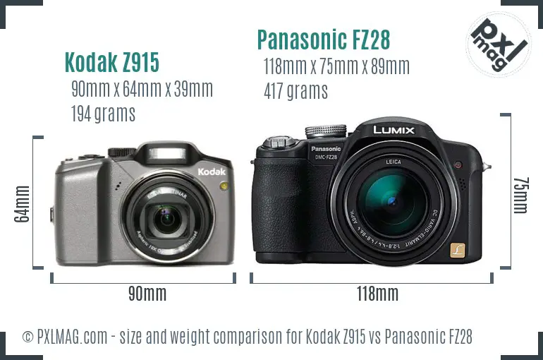 Kodak Z915 vs Panasonic FZ28 size comparison Kodak Z915 vs Panasonic FZ28 size comparison