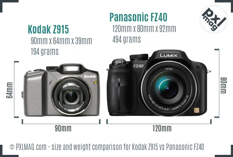 Kodak Z915 vs Panasonic FZ40 size comparison