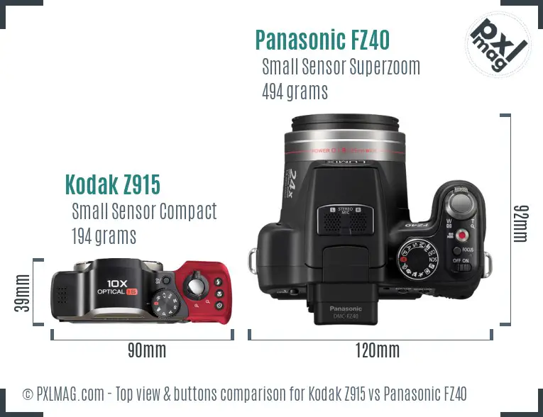 Kodak Z915 vs Panasonic FZ40 top view buttons comparison