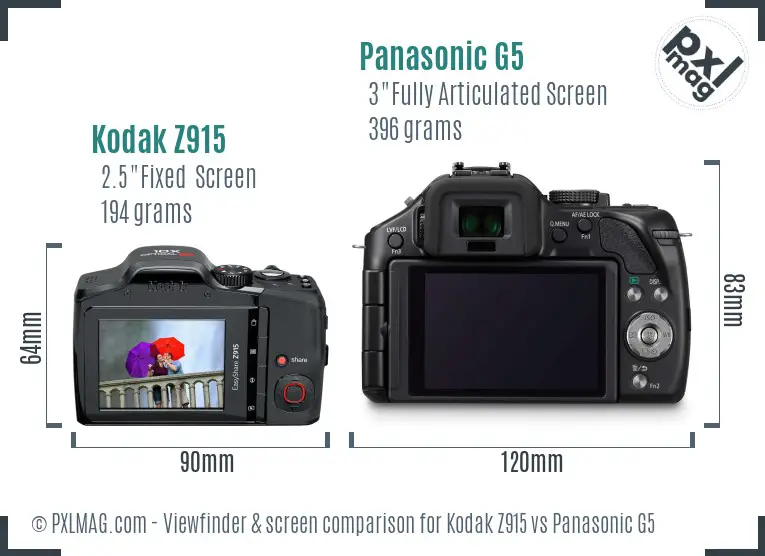 Kodak Z915 vs Panasonic G5 Screen and Viewfinder comparison