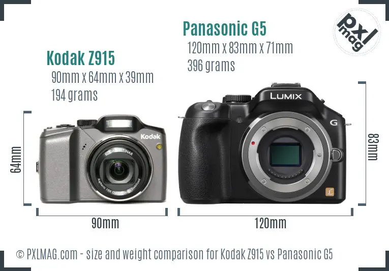 Kodak Z915 vs Panasonic G5 size comparison
