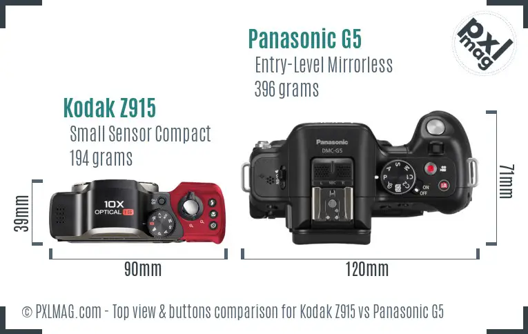 Kodak Z915 vs Panasonic G5 top view buttons comparison