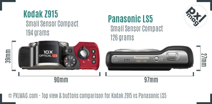 Kodak Z915 vs Panasonic LS5 top view buttons comparison Kodak Z915 vs Panasonic LS5 top view buttons comparison