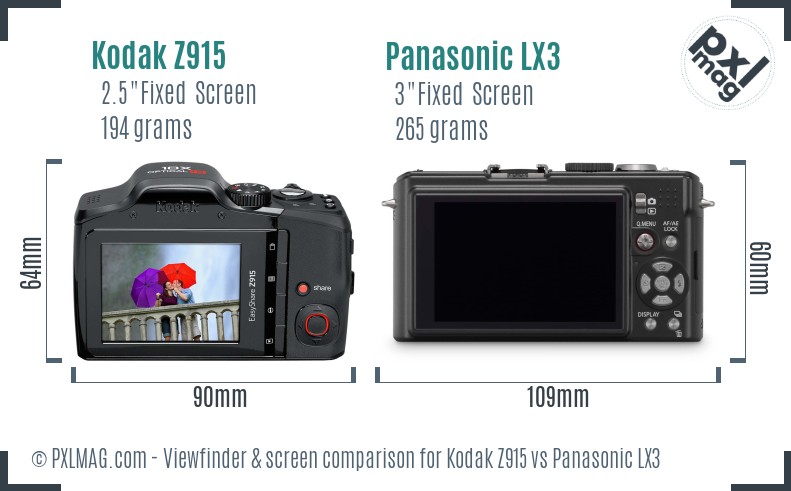 Kodak Z915 vs Panasonic LX3 Screen and Viewfinder comparison