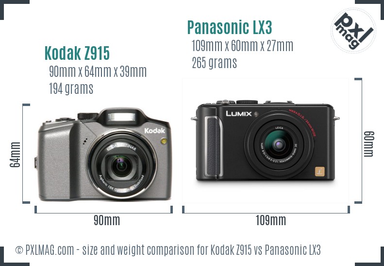 Kodak Z915 vs Panasonic LX3 size comparison