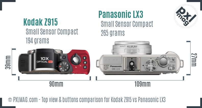 Kodak Z915 vs Panasonic LX3 top view buttons comparison