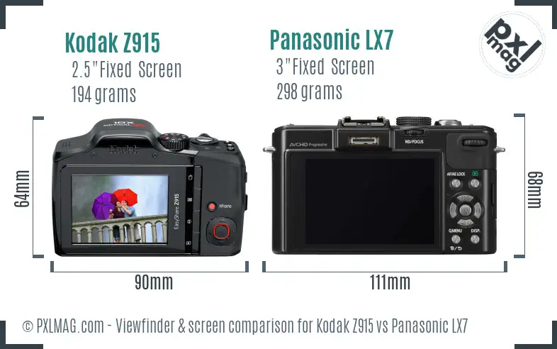 Kodak Z915 vs Panasonic LX7 Screen and Viewfinder comparison