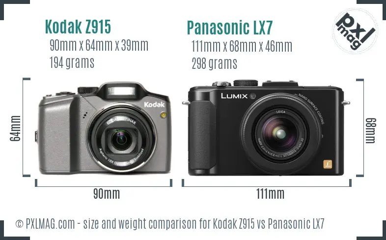 Kodak Z915 vs Panasonic LX7 size comparison