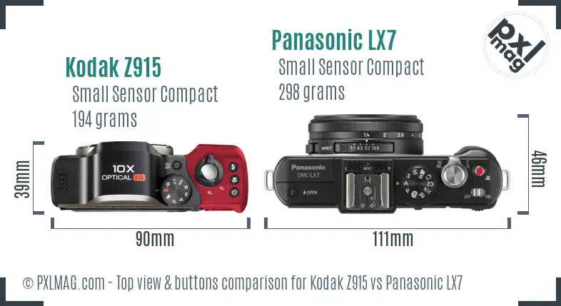 Kodak Z915 vs Panasonic LX7 top view buttons comparison