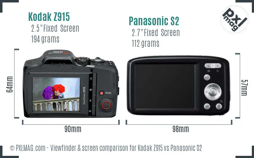 Kodak Z915 vs Panasonic S2 Screen and Viewfinder comparison
