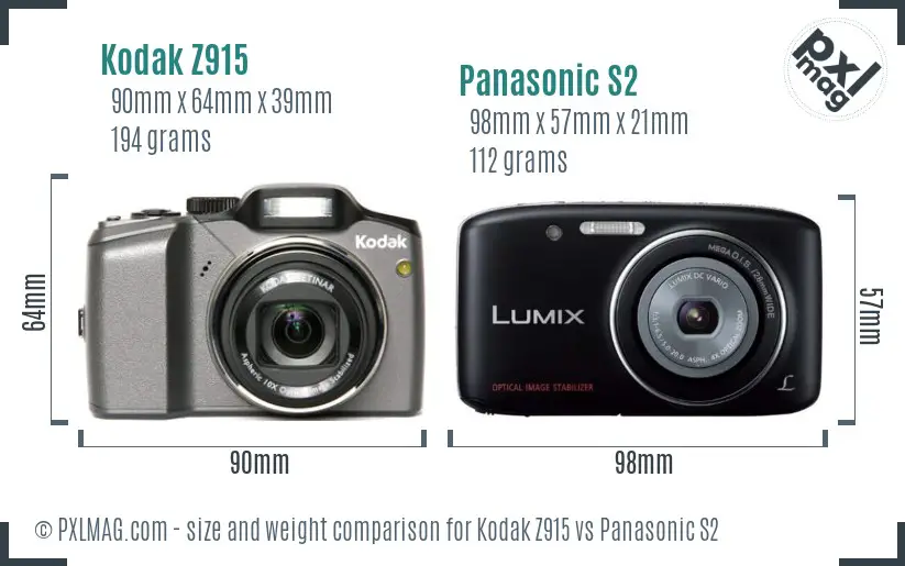 Kodak Z915 vs Panasonic S2 size comparison