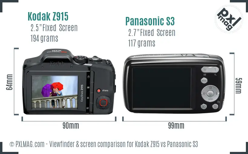 Kodak Z915 vs Panasonic S3 Screen and Viewfinder comparison