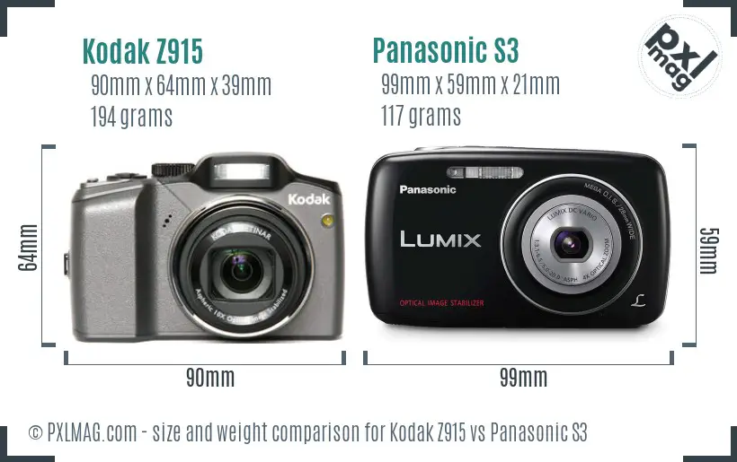 Kodak Z915 vs Panasonic S3 size comparison