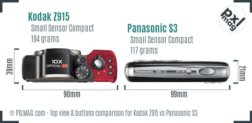 Kodak Z915 vs Panasonic S3 top view buttons comparison