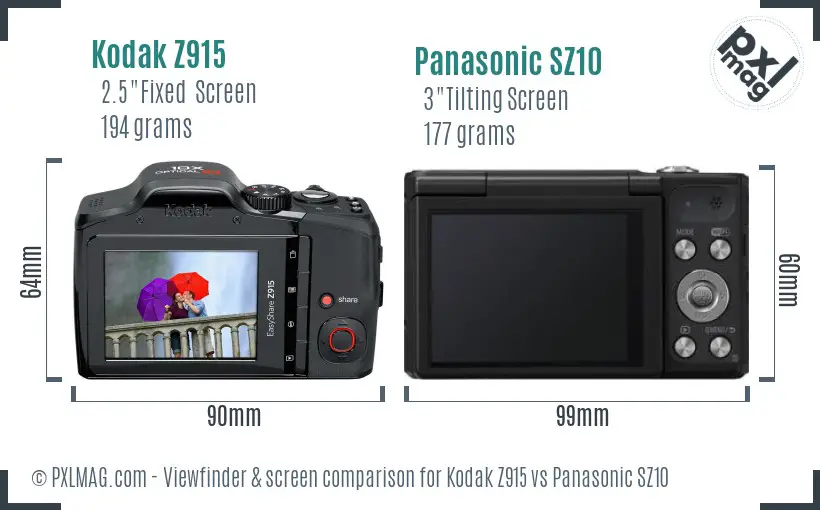 Kodak Z915 vs Panasonic SZ10 Screen and Viewfinder comparison