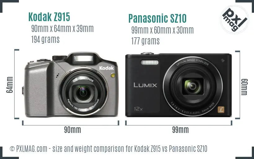 Kodak Z915 vs Panasonic SZ10 size comparison