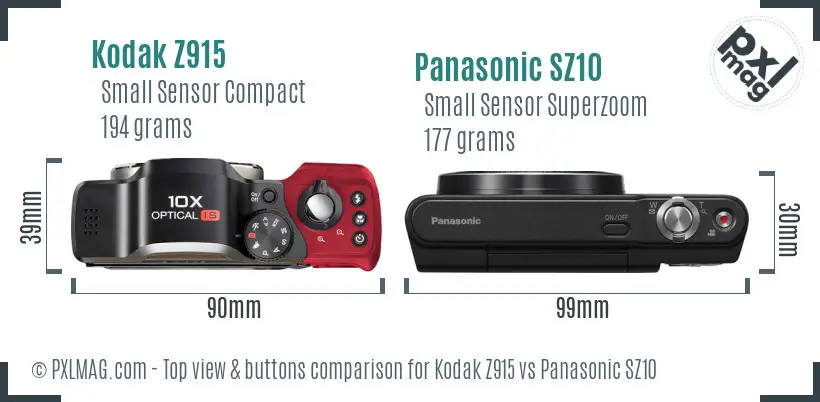 Kodak Z915 vs Panasonic SZ10 top view buttons comparison