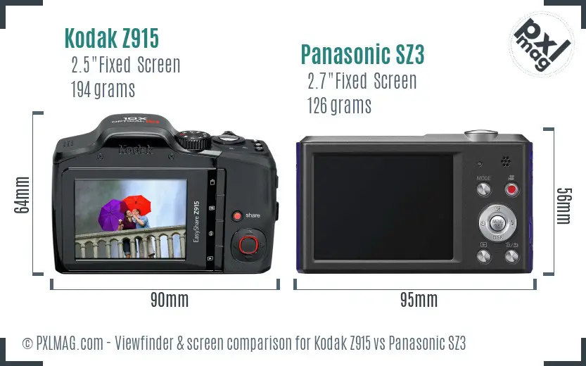 Kodak Z915 vs Panasonic SZ3 Screen and Viewfinder comparison