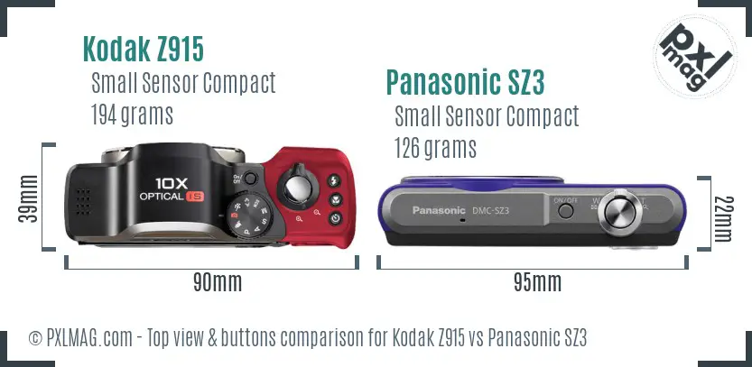 Kodak Z915 vs Panasonic SZ3 top view buttons comparison