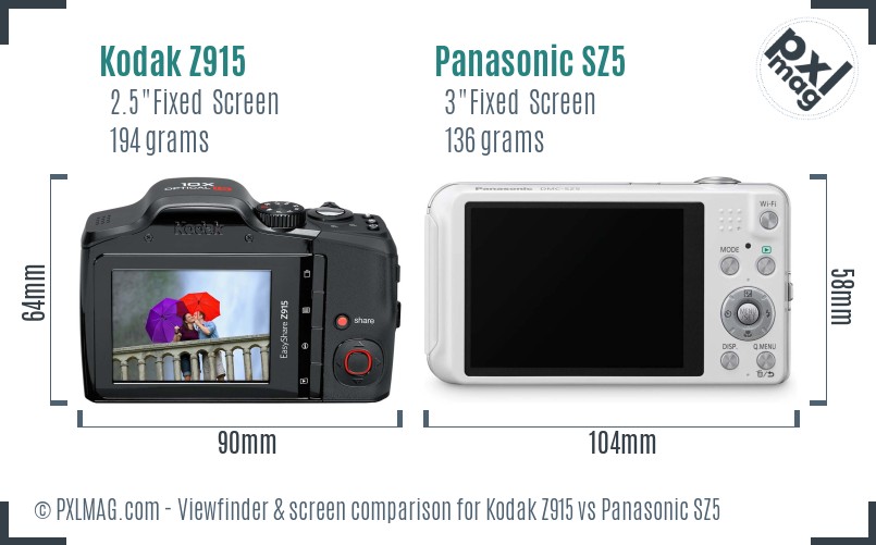 Kodak Z915 vs Panasonic SZ5 Screen and Viewfinder comparison
