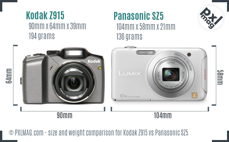 Kodak Z915 vs Panasonic SZ5 size comparison Kodak Z915 vs Panasonic SZ5 size comparison