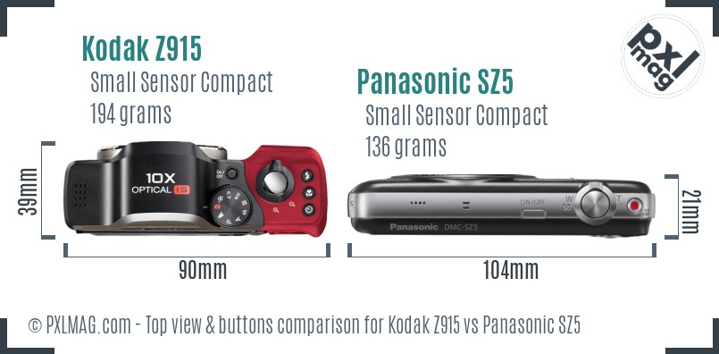 Kodak Z915 vs Panasonic SZ5 top view buttons comparison