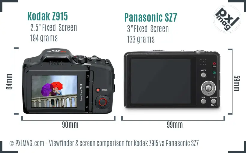 Kodak Z915 vs Panasonic SZ7 Screen and Viewfinder comparison