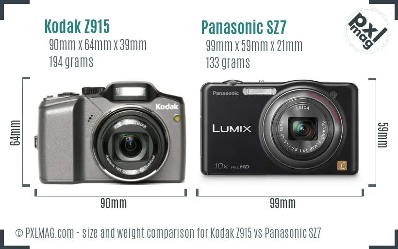 Kodak Z915 vs Panasonic SZ7 size comparison