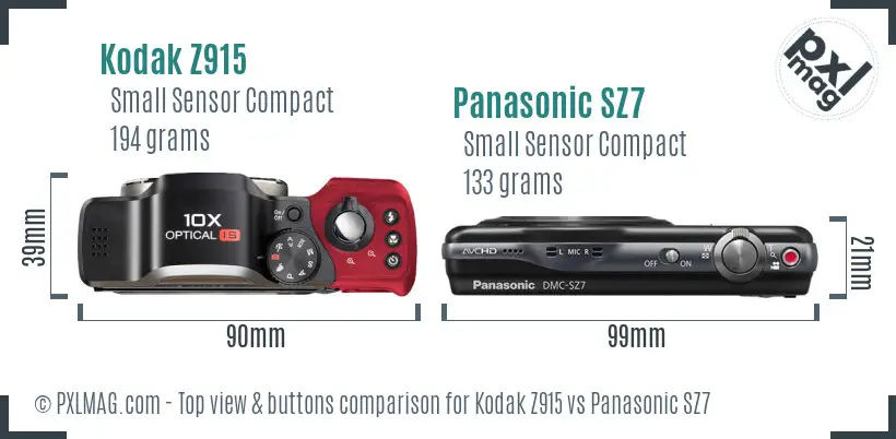 Kodak Z915 vs Panasonic SZ7 top view buttons comparison