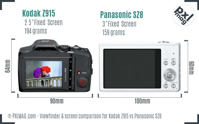 Kodak Z915 vs Panasonic SZ8 Screen and Viewfinder comparison Kodak Z915 vs Panasonic SZ8 Screen and Viewfinder comparison