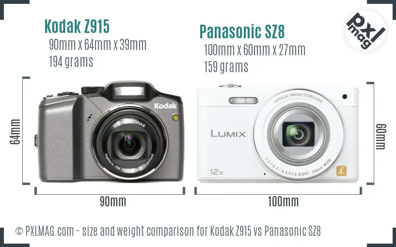 Kodak Z915 vs Panasonic SZ8 size comparison Kodak Z915 vs Panasonic SZ8 size comparison