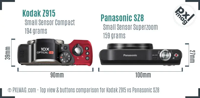 Kodak Z915 vs Panasonic SZ8 top view buttons comparison Kodak Z915 vs Panasonic SZ8 top view buttons comparison