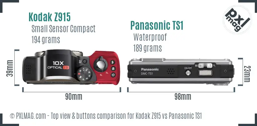 Kodak Z915 vs Panasonic TS1 top view buttons comparison Kodak Z915 vs Panasonic TS1 top view buttons comparison