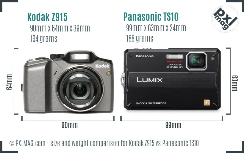 Kodak Z915 vs Panasonic TS10 size comparison Kodak Z915 vs Panasonic TS10 size comparison