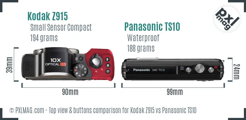 Kodak Z915 vs Panasonic TS10 top view buttons comparison Kodak Z915 vs Panasonic TS10 top view buttons comparison