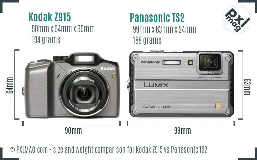 Kodak Z915 vs Panasonic TS2 size comparison