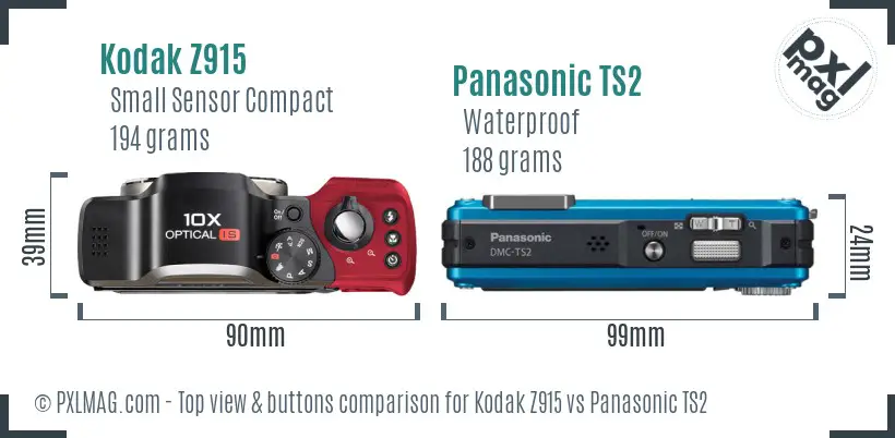 Kodak Z915 vs Panasonic TS2 top view buttons comparison