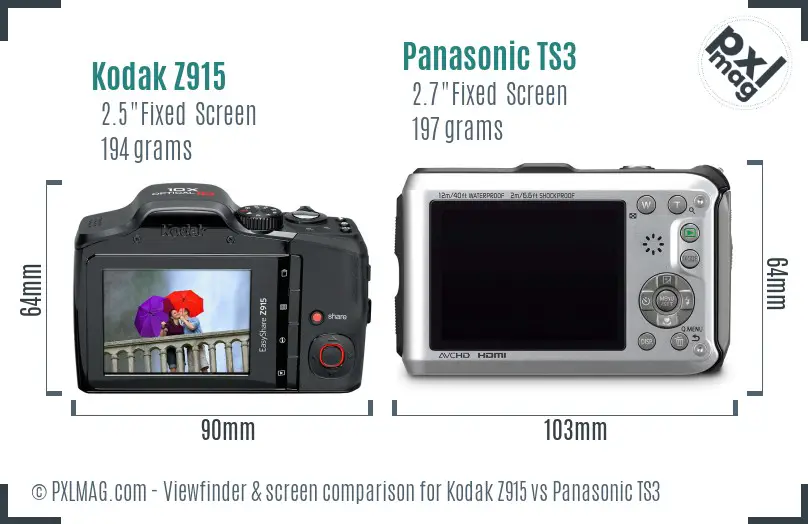Kodak Z915 vs Panasonic TS3 Screen and Viewfinder comparison