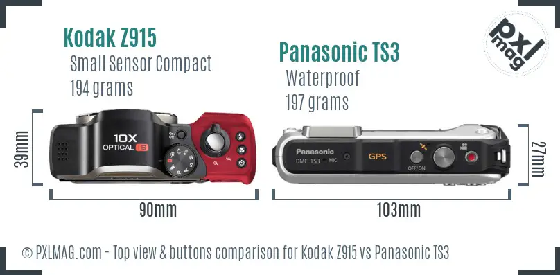 Kodak Z915 vs Panasonic TS3 top view buttons comparison