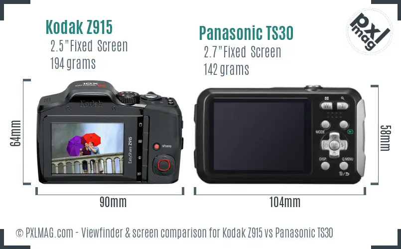 Kodak Z915 vs Panasonic TS30 Screen and Viewfinder comparison