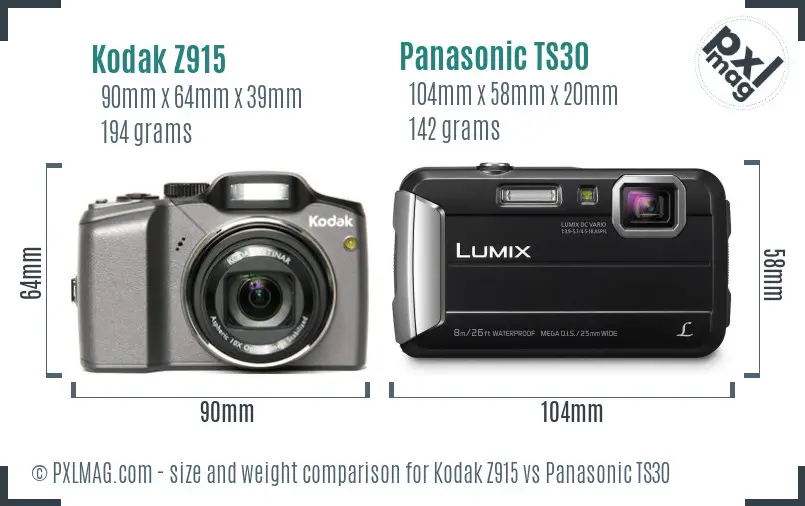 Kodak Z915 vs Panasonic TS30 size comparison