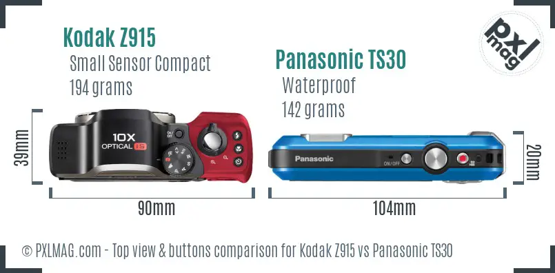 Kodak Z915 vs Panasonic TS30 top view buttons comparison