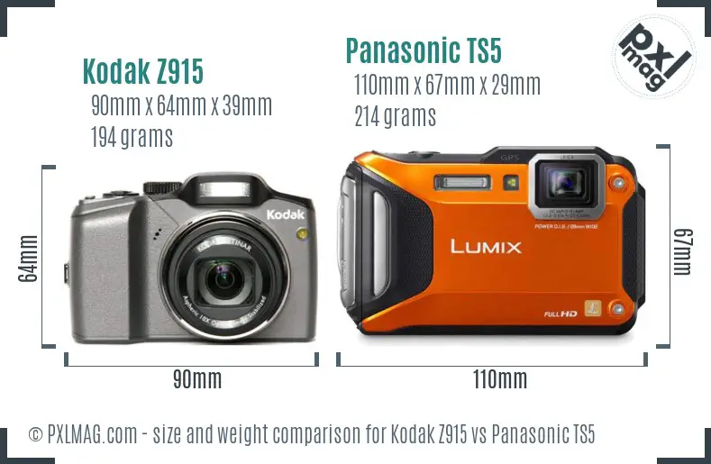 Kodak Z915 vs Panasonic TS5 size comparison Kodak Z915 vs Panasonic TS5 size comparison