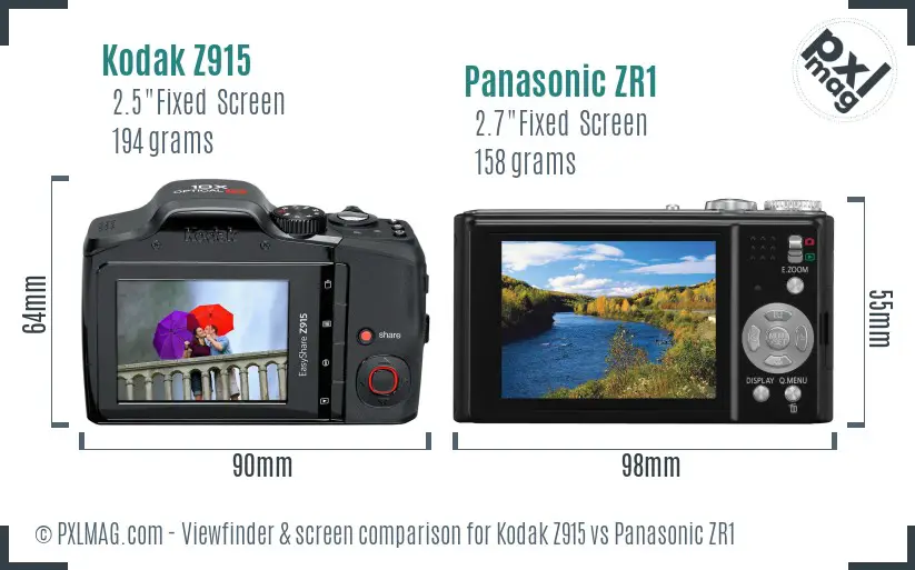 Kodak Z915 vs Panasonic ZR1 Screen and Viewfinder comparison Kodak Z915 vs Panasonic ZR1 Screen and Viewfinder comparison