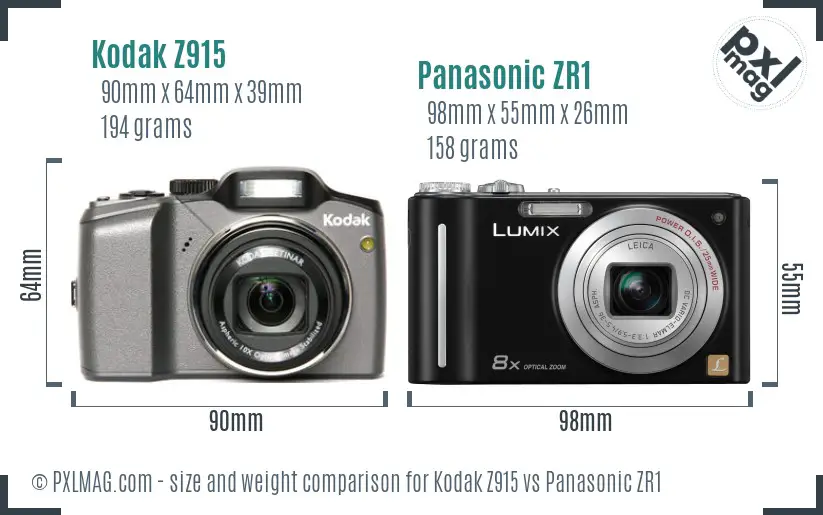 Kodak Z915 vs Panasonic ZR1 size comparison Kodak Z915 vs Panasonic ZR1 size comparison