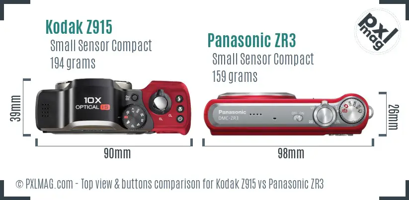 Kodak Z915 vs Panasonic ZR3 top view buttons comparison